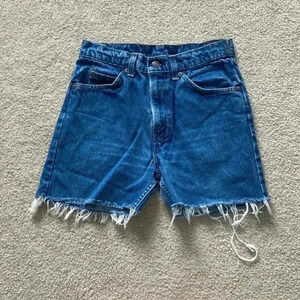 1970s Vintage orange tag label Levi high rise distressed jean shorts